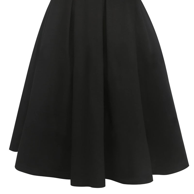 oxiuly Women's Vintage Half Sleeve O-Neck Contrast Casual Pockets Party Swing Dress OX253 (Black Solid, XXL) - Image 4